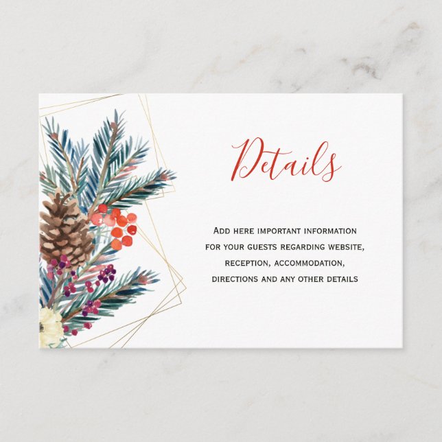 Tarjeta De Recepción Navidades detalles de los bodas de pino rústico (Anverso)