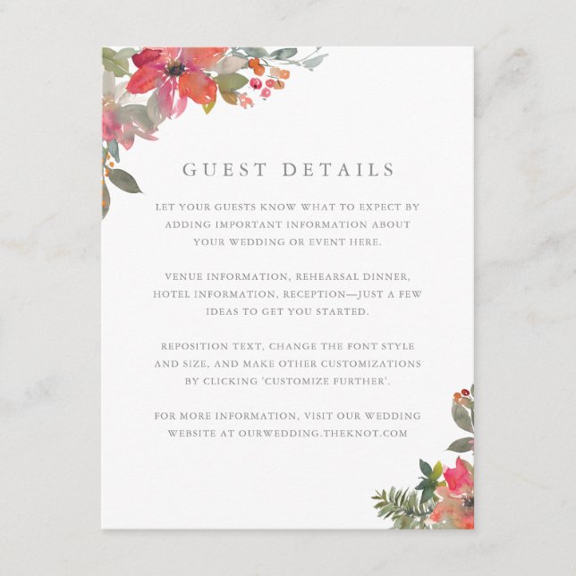 Tarjeta De Recepción Navidades Detalles del Boda Floral de Poinsettia (Anverso)