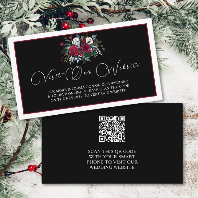 Tarjeta De Recepción Navidades elegantes Rosa floral Boda de código QR (Subido por el creador)