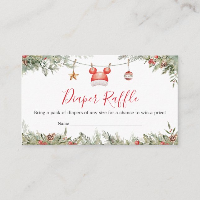Tarjeta De Recepción Navidades Feliz Pequeño Baby Shower Diaper Raffle (Anverso)