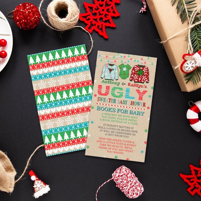 Tarjeta De Recepción Navidades Feo Sweater Libros De Baby Shower Para B (Subido por el creador)