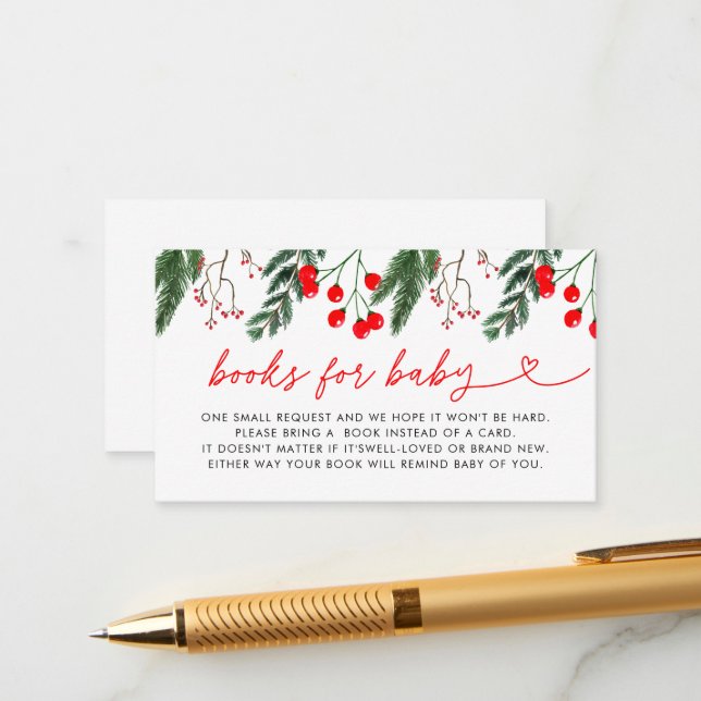 Tarjeta De Recepción Navidades florales modernos libros Baby Shower par (Anverso/Reverso In Situ)