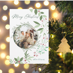 Tarjeta De Recepción Navidades Holly Botanical Greenery Photo Navy