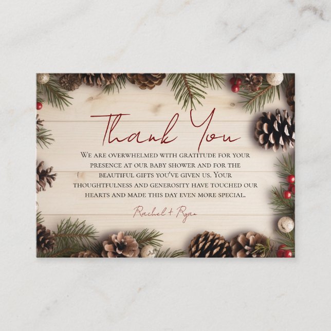 Tarjeta De Recepción Navidades Pinecone Berries Wood Gracias (Anverso)