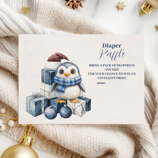 Tarjeta De Recepción Navidades Pingüinos Azules Diapper Raffle (Subido por el creador)