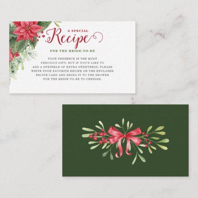 Tarjeta De Recepción Navidades Poinsettia Bridal Shower Recipe solicitu (Anverso / Reverso)
