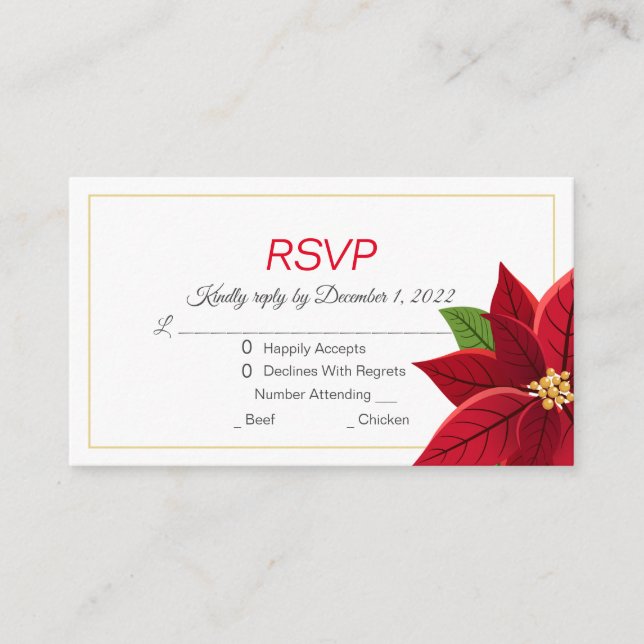 Tarjeta De Recepción Navidades Poinsettia RSVP (Anverso)