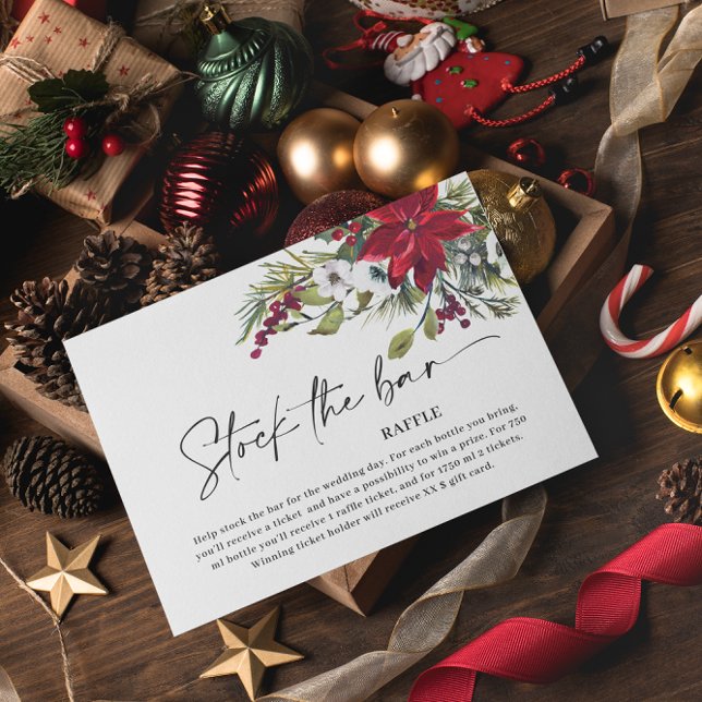 Tarjeta De Recepción Navidades Poinsettia Stock el bar Bridal Shower (Subido por el creador)