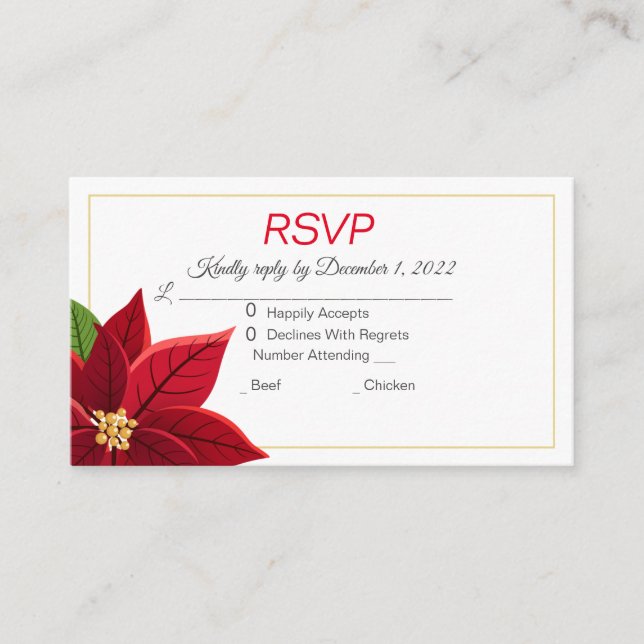 Tarjeta De Recepción Navidades Poinsettia Wedding RSVP y (Anverso)