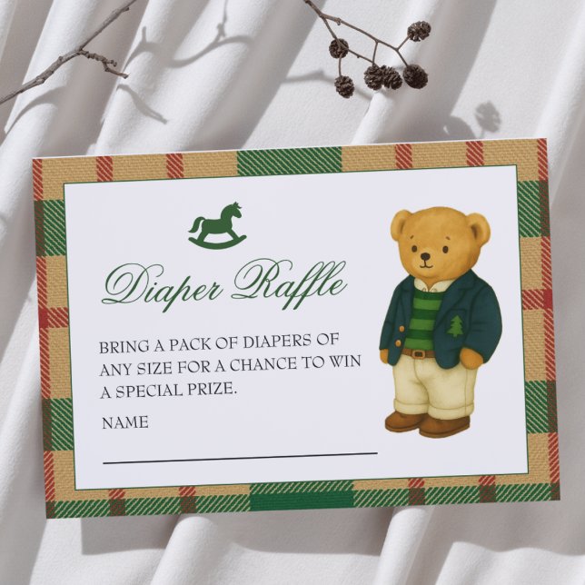 Tarjeta De Recepción Navidades Preppy Bear Baby Shower Diaper Raffle (Subido por el creador)