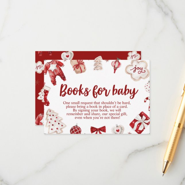 Tarjeta De Recepción Navidades rojos de invierno Libros de Baby Shower  (Anverso/Reverso In Situ)