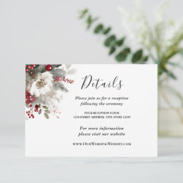 Tarjeta De Recepción Navidades rojos plateados Boda floral de invierno