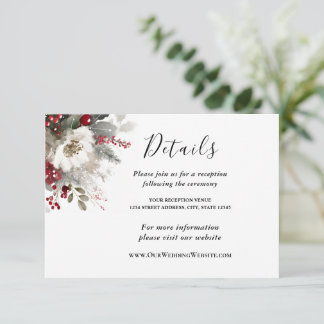 Tarjeta De Recepción Navidades rojos plateados Boda floral de invierno