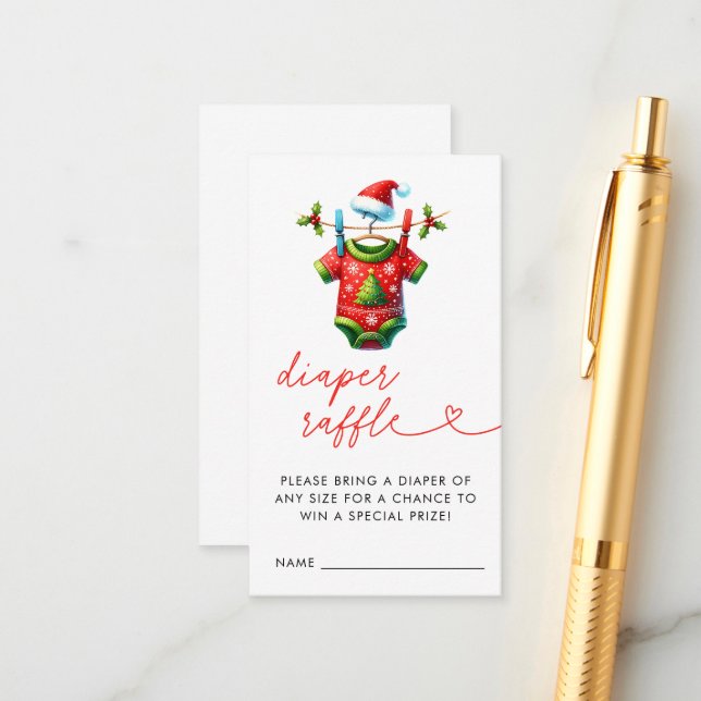 Tarjeta De Recepción Navidades rojos Santa Baby Shower Diaper Raffle (Anverso/Reverso In Situ)
