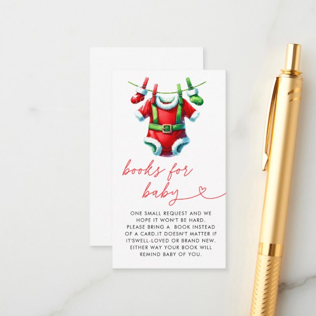 Tarjeta De Recepción Navidades rojos Santa Baby Shower Libros para bebé (Anverso/Reverso In Situ)