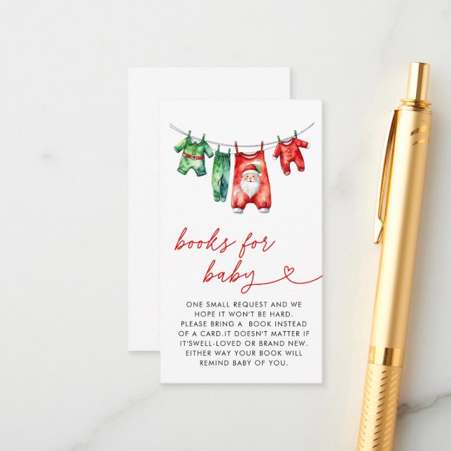 Tarjeta De Recepción Navidades rojos Santa Baby Shower Libros para bebé (Anverso/Reverso In Situ)