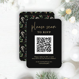 Tarjeta De Recepción Navidades RSVP con código QR | Verdor dorado