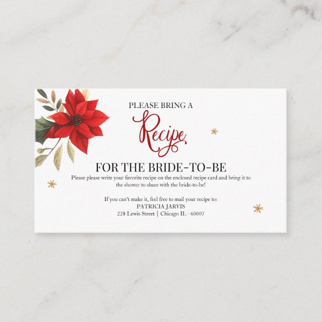 Tarjeta De Recepción Navidades Solicitud de receta para ducha de novia (Anverso)