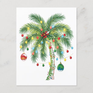 Tarjeta De Recepción Navidades tropicales Palm Tree con Luces y Ornam