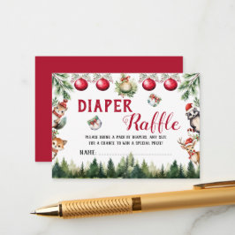 Tarjeta De Recepción Navidades Winter Woodland Animals Diaper Raffle