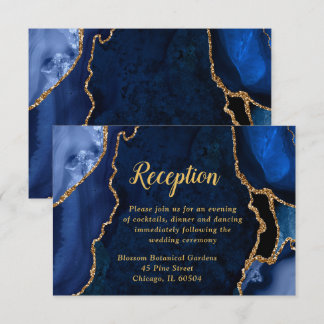 Tarjeta De Recepción Navy and Gold Agate Wedding Reception
