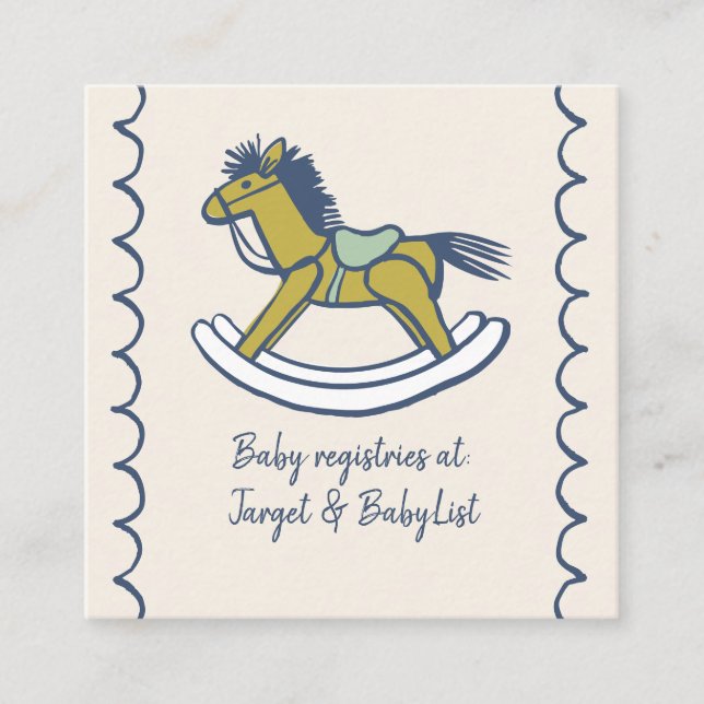 Tarjeta De Recepción Navy and Mint Doodle Rocking Horse Baby Registry  (Anverso)
