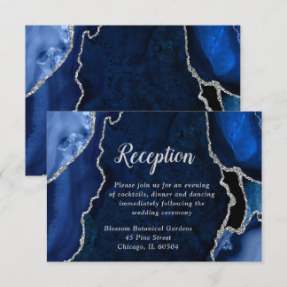 Tarjeta De Recepción Navy and Silver Agate Wedding Reception