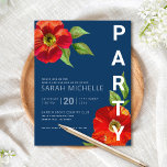 Tarjeta De Recepción Navy Bat Mitzvah Floral Watercolor Negrita Moderno<br><div class="desc">Estar orgulloso, regocijarse y celebrar este hito de su Bat Mitzvah favorito con este sofisticado y personalizado inserto con información adicional para su evento! Una moda, una impresionante acuarela de color rojo floral con un estilo serif san moderno, domina un fondo azul marino. Personalice el texto del personalizado con el...</div>