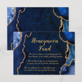 Tarjeta De Recepción Navy Blue and Gold Agate Honeymoon Fund
