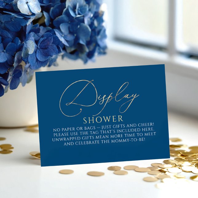 Tarjeta De Recepción Navy Blue and Gold Baby Shower - Display Shower (Display Shower Navy Blue and Gold Request Card)