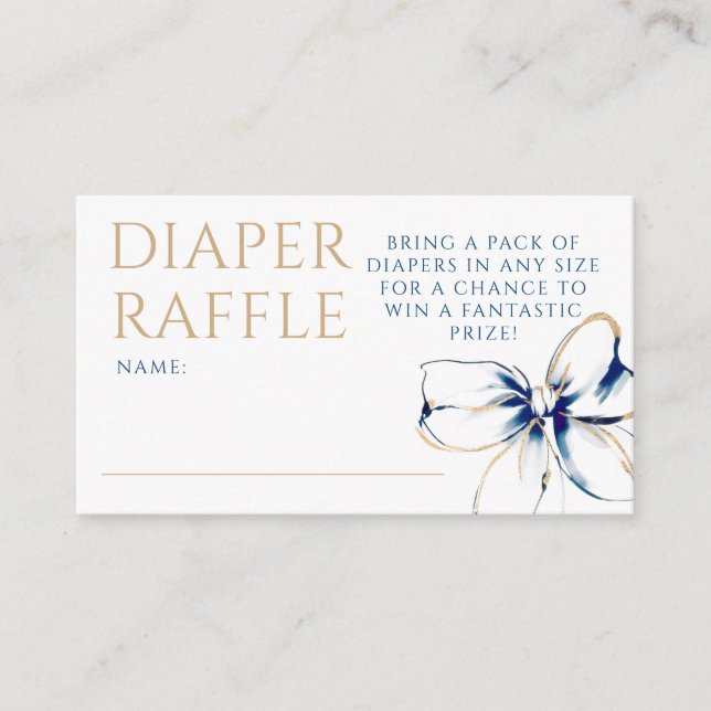 Tarjeta De Recepción Navy Blue and Gold Bow Diaper Raffle Ticket (Anverso)