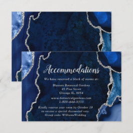 Tarjeta De Recepción Navy Blue and Silver Agate Wedding Accommodations
