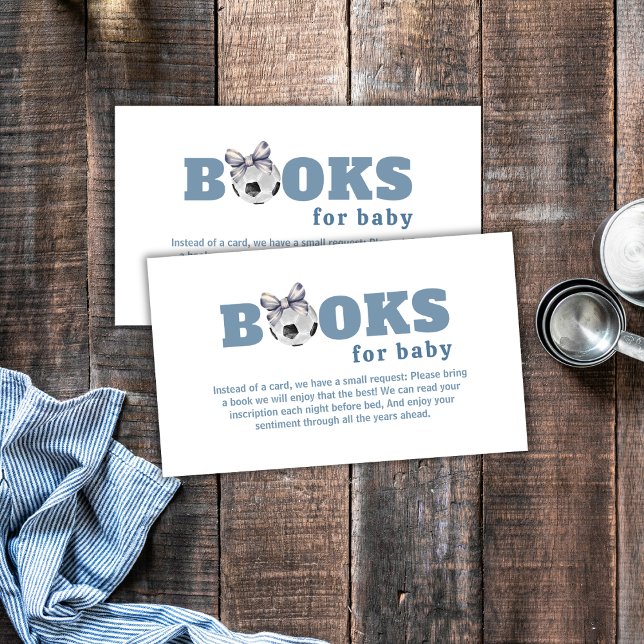 Tarjeta De Recepción Navy Blue Cute Bow Soccer Boy Books Baby Shower  (Navy Blue Cute Bow Soccer Boy Books Baby Shower Enclosure Card)