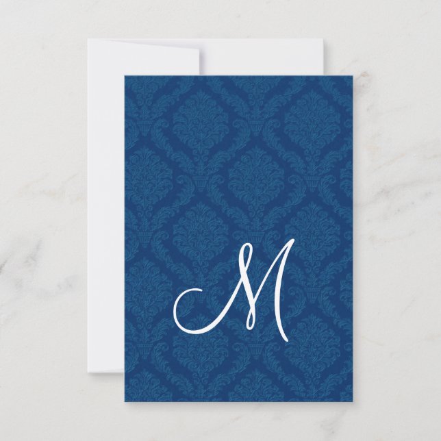 Tarjeta de recepción Navy Blue Damask (Anverso)