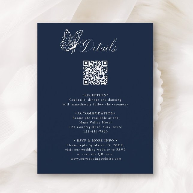 Tarjeta De Recepción Navy Blue Elegant Calligraphy Wedding Details (Subido por el creador)