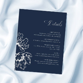 Tarjeta De Recepción Navy Blue French Floral Wedding Details