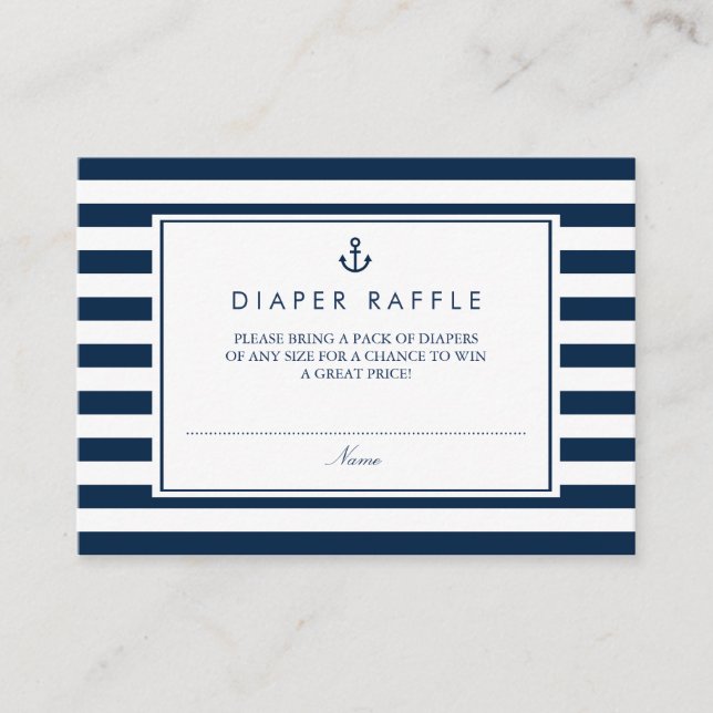 Tarjeta De Recepción Navy Blue Nautical Baby Shower Diaper Raffle (Anverso)