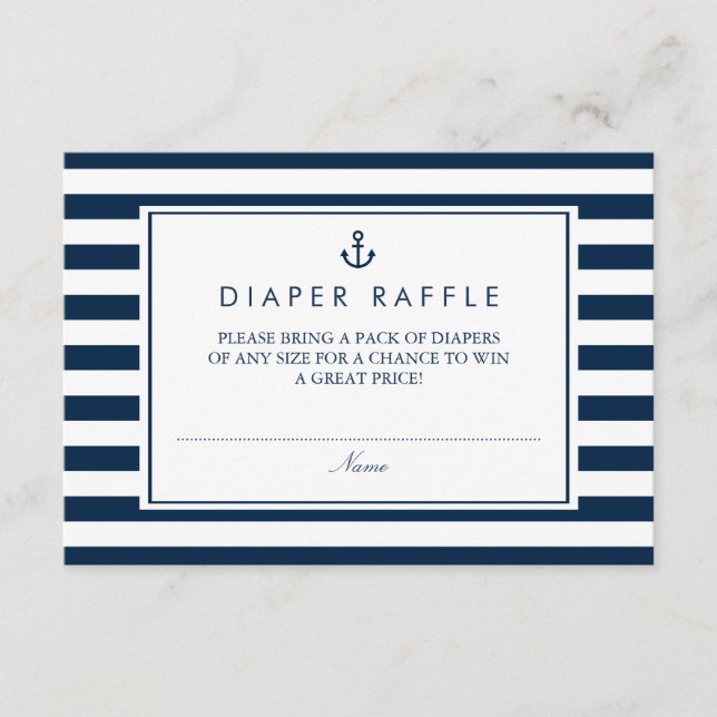 Tarjeta De Recepción Navy Blue Nautical Baby Shower Diaper Raffle (Anverso)