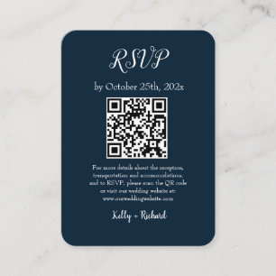Tarjeta De Recepción Navy Blue Pequeña Boda Vertical RSVP Código QR