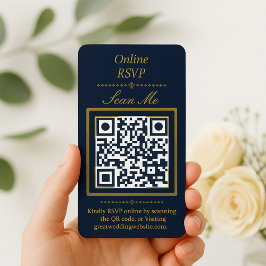 Tarjeta De Recepción Navy Blue | Photo Online RSVP QR Code Wedding