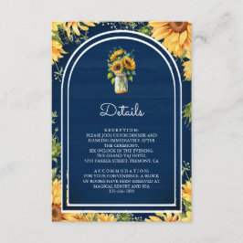 Tarjeta De Recepción Navy Blue Sunflower Mason Jar Arch Wedding Details