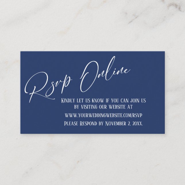 Tarjeta De Recepción Navy Blue Wedding RSVP Escritura a mano elegante e (Anverso)