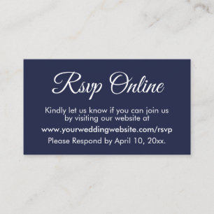 Tarjeta De Recepción Navy Blue Wedding RSVP Online Elegante Simple