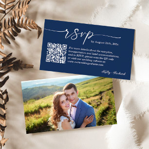 Tarjeta De Recepción Navy Blue Wedding RSVP Sitio web QR Code