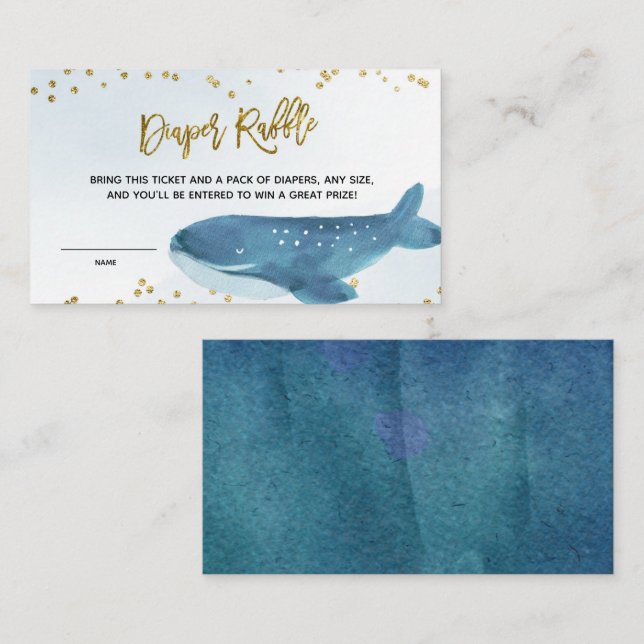 Tarjeta De Recepción Navy Blue Whale Baby Shower Diaper Raffle (Anverso / Reverso)