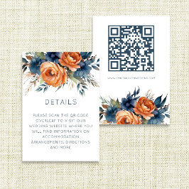 Tarjeta De Recepción Navy Burnt Orange Florals Wedding Details