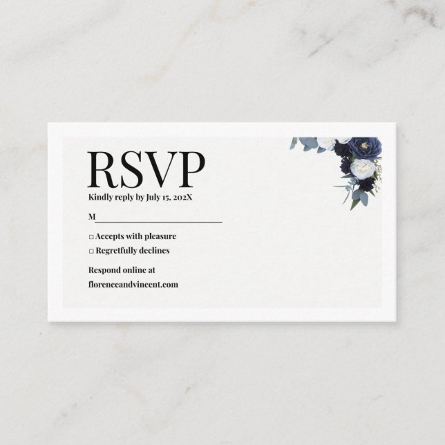 Tarjeta De Recepción Navy Floral RSVP Card (Anverso)