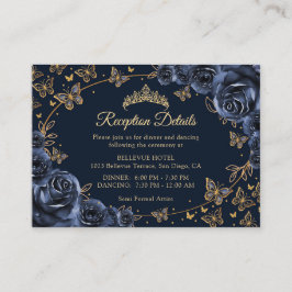 Tarjeta De Recepción Navy Gold Quinceanera Reception Details