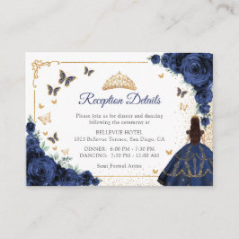 Tarjeta De Recepción Navy Gold Quinceanera Reception Details