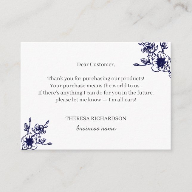 Tarjeta De Recepción Navy Magnolia Wreath Gracias por tu compra (Anverso)